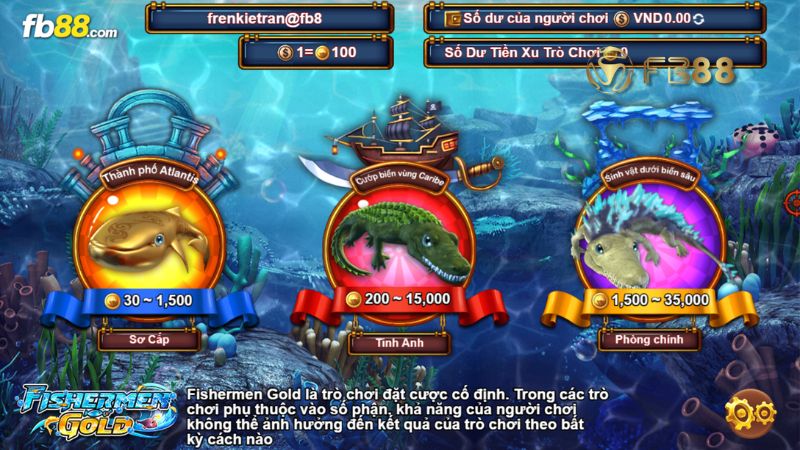 Giao diện đỉnh chóp của sảnh Bắn cá FB88